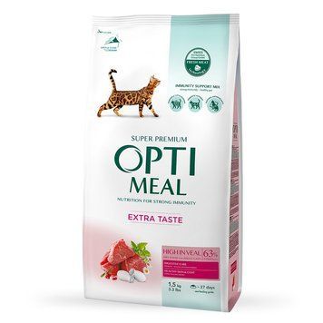 Optimeal Extra Taste сухий корм для котів, з телятиною, 1,5 кг 00-00017982 фото