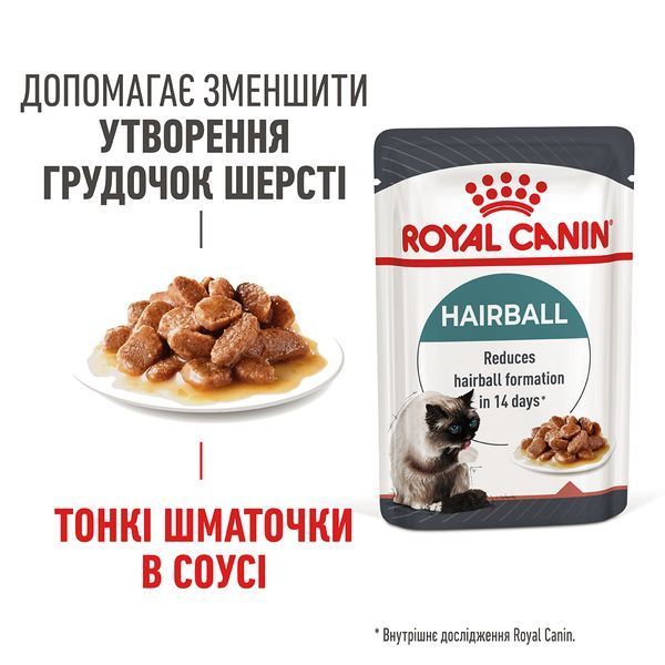 Влажный корм для взрослых кошек Royal Canin Hairball Care в соусе для выведения шерстяных комков, 85 г 00-00001669 фото