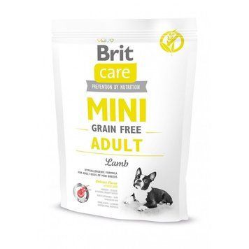 Сухий беззерновий корм для дорослих собак дрібних порід Brit Care Grain Free Mini Adult з ягням, 400 г 00-00003299 фото