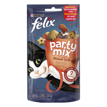 Ласощі для котів Felix Party Mix гриль мікс із куркою яловичиною та лососем, 60 г 00-00000150 фото