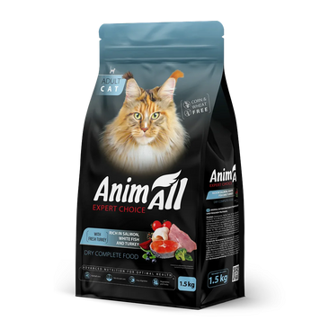 Сухой корм для кошек AnimAll с лососем, белой рыбой и индейкой, 1,5 кг СП-00001477 фото