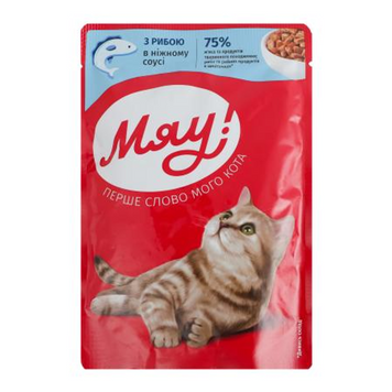 Влажный корм Мяу для кошек, рыбное ассорти в нежном соусе, 85 г 00-00004361 фото