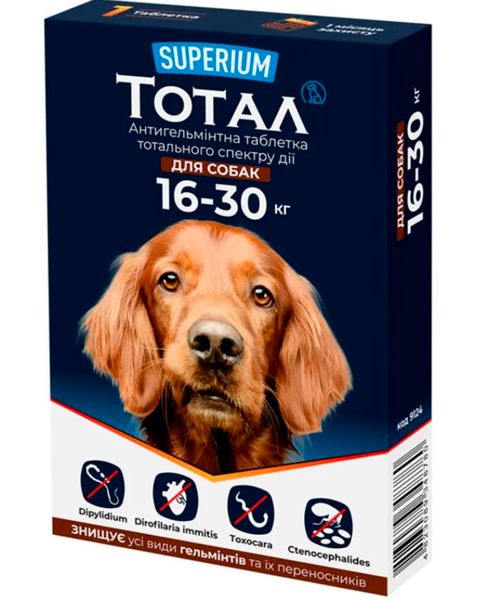Таблетки для собак СУПЕРІУМ Тотал, антигельмінтні тотального спектру дії 16-30 кг 9124 фото