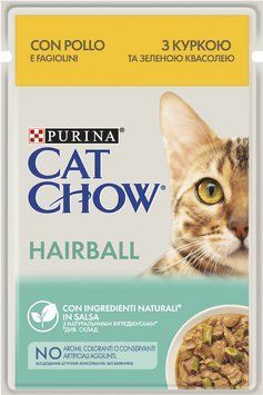 Cat Chow Hairball вологий корм для котів для виведення шерсті, з куркою та зеленою квасолею в желе, 85 г 00-00004997 фото
