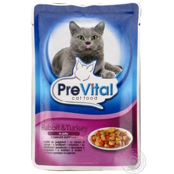 Корм вологий для котів PreVital з кроликом та індичкою в желе, 100 г 00-00019576 фото
