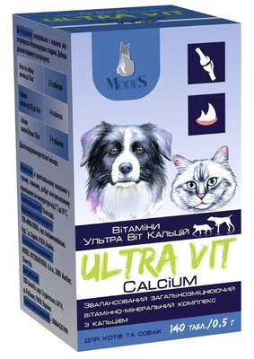 Вітаміни Модес Ультра Віт Кальцій для собак та котів, 140 таб ЗС000229 фото