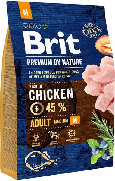 Сухий корм для дорослих собак середніх порід (вагою від 10 до 25 кг) Brit Premium (Бріт Преміум) Adult M із куркою, 3 кг 00-00001449 фото