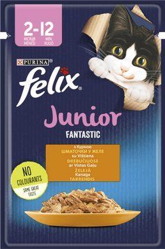 Felix Fantastic Junior влажный корм для котят, с кусочками курицы в желе, 85 г 00-00000144 фото