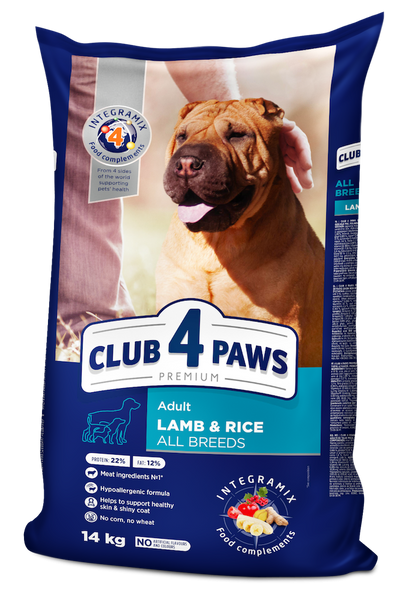 Клуб 4 лапи Premium Adult All Breeds Lamb & Rice сухий корм для дорослих собак всіх порід, гіпоалергенний, з ягням та рисом, 14 кг 00-00018580 фото