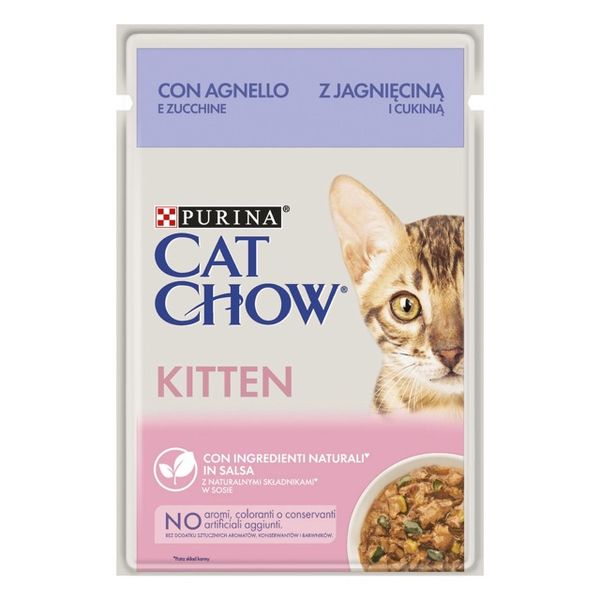 Корм вологий CAT CHOW Kitten для кошенят з ягням та цукіні в підливці 85г 12506324 фото