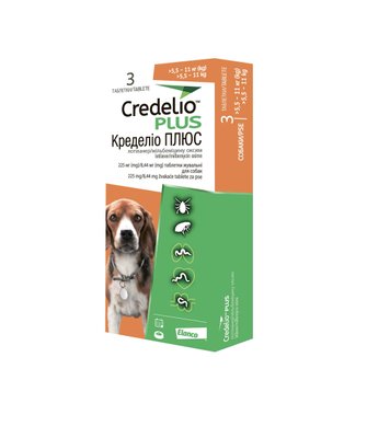 Жувальні таблетки для собак CREDELIO PLUS від бліх та кліщів 5,5 - 11 кг 3 шт/уп 108218 фото