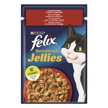Felix Sensations Jellies влажный корм для котов, с говядиной и помидорами в желе, 85 г 00-00000145 фото
