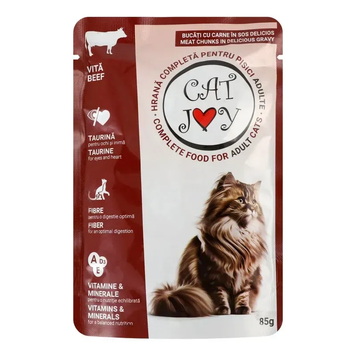 Корм вологий для котів Cat Joy з яловичиною в соусі, 85 г СП-00000304 фото