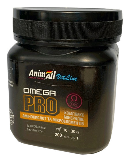 Вітаміни AnimAll VetLine Omega PRO для середніх порід собак, 200 таб по 1 г 139 885 фото