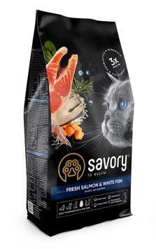 Корм сухой SAVORY для длинношерстных котов с лососем и белой рыбой, 400 г 00-00004897 фото