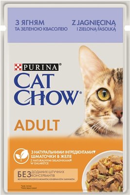 Корм вологий CAT CHOW ADULT для котів з ягням та зеленою квасолею в желе 85г 12531479 фото