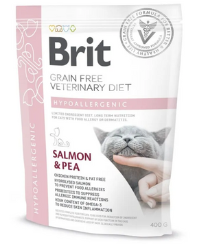 Brit Veterinary Diet Hypoallergenic &mdash; дієтичний сухий корм для котів для зниження харчової непереносимості, лосось та горох, 400 г 00-00017902 фото