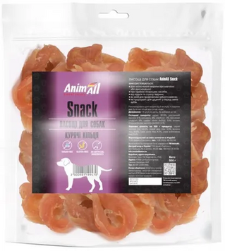 Ласощі для собак AnimAll Snack курячі кільця 500 г 00-00001904 фото