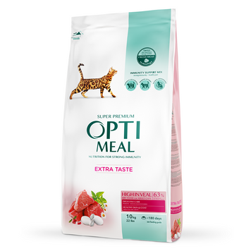 Сухой корм для взрослых кошек Optimeal Adult Cat Extra Taste с говядиной (телятиной), 10 кг 00-00017983 фото
