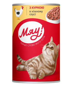 Влажный корм Мяу для кошек, с курицей в нежном соусе, железная банка, 415 г 00-00003267 фото