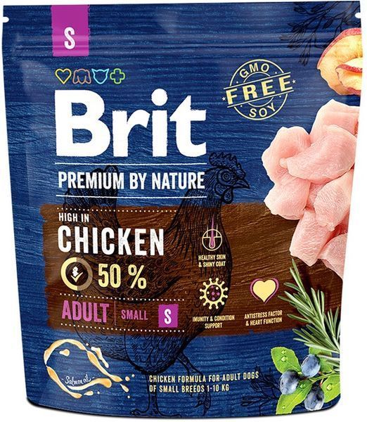 Сухой корм для взрослых собак мелких пород (весом до 10 кг) Brit Premium (Брит Премиум) Adult S с курицей, 1 кг 00-00010852 фото