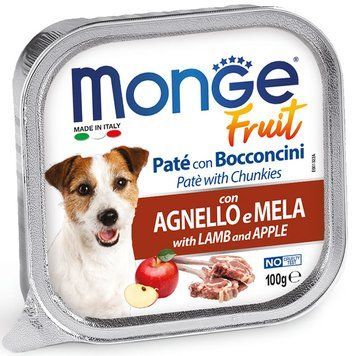 Влажный корм MONGE Dog Wet FRUIT для собак, с ягненком и яблоком, 100 г 00-00003123 фото