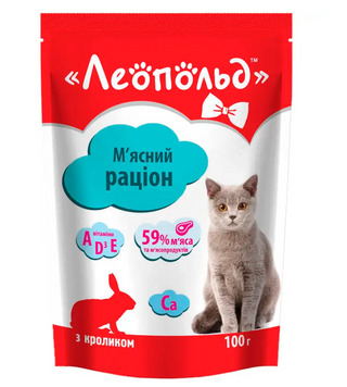 Корм влажный для кошек Леопольд мясной рацион с кроликом 100г 00-00002903 фото