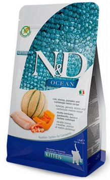 Farmina N&D Ocean Kitten Grain Free сухой корм для котят и беременных кошек, с треской, креветками, тыквой и дыней, 1,5 кг 00-00010968 фото