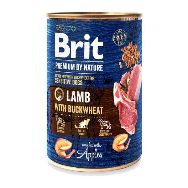 Вологий повнораціонний корм для дорослих собак усіх порід Brit Premium (Бріт Преміум) з ягням та гречкою, 400 г 00-00005435 фото