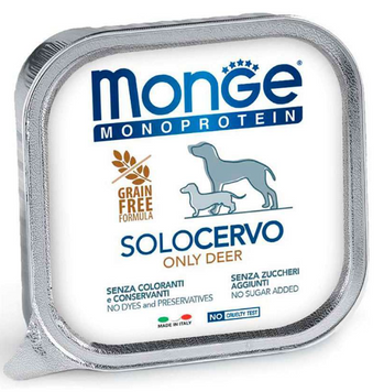 Вологий корм MONGE Dog Monoprotein SOLO для собак з харчовою нестерпністю, з олениною, 150 г 00-00010484 фото