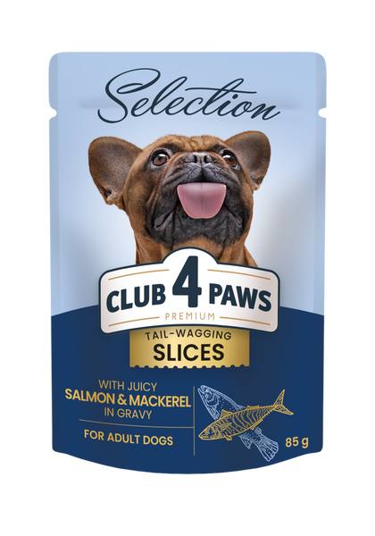 Корм влажный Клуб 4 лапы Selection для собак малых пород кусочки с лососем и макрелью в соусе 85 г 3874380 фото
