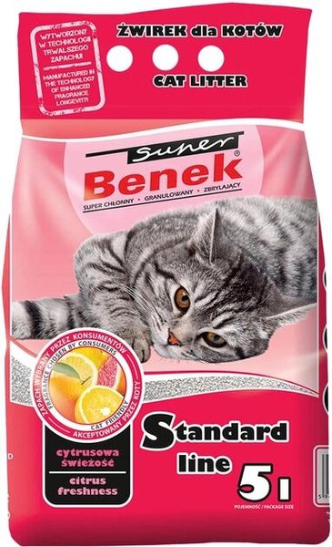 Бентонітовий наповнювач для котів Super Benek Standart ЦИТРУСОВА СВІЖІСТЬ 5 л - 10 л, 5 л ФЧСЩЯР05159 фото