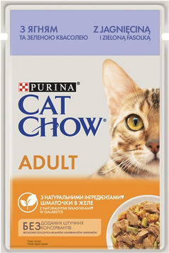 Cat Chow влажный корм для котов, с ягнёнком и зелёной фасолью в желе, 85 г 00-00000276 фото