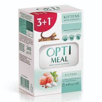 Optimeal набір 3+1 вологий корм для кошенят, з куркою (4шт*85г) 340г 00-00003324 фото