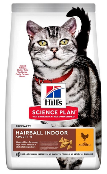Сухой корм для взрослых домашних кошек Hill's Science Plan Hairball Indoor для выведения шерсти с курицей, 300 г 00-00019070 фото