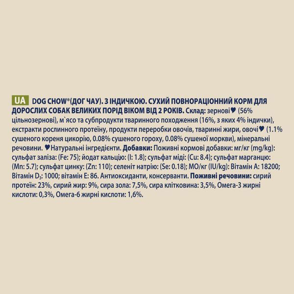 Dog Chow Large Breed (Дог Чау Ладж Брід) &mdash; сухий повнораціонний корм для дорослих собак великих порід, з індичкою, 14 кг 00-00000283 фото