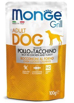 Влажный корм MONGE Dog Wet GRILL для собак всех пород, с курицей и индейкой, 100 г 00-00003131 фото