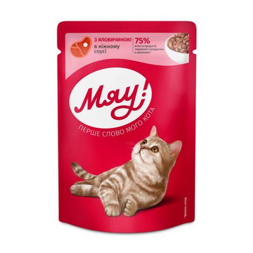Влажный корм Мяу для кошек, с говядиной в нежном соусе, 85 г 00-00003282 фото