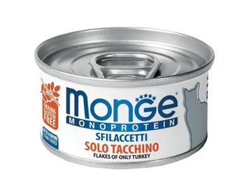Корм вологий Monge Cat Wet MONOPROTEIN для котів, м'ясні пластівці з індичкою, 80 г 00-00004767 фото
