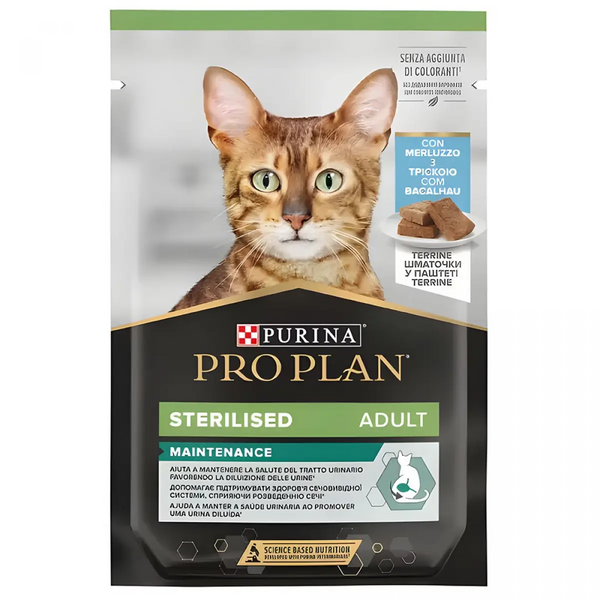 Корм вологий ProPlan Sterilised Nutrisavour для кастрованих котів мус з тріскою 85 г 00-00000891 фото