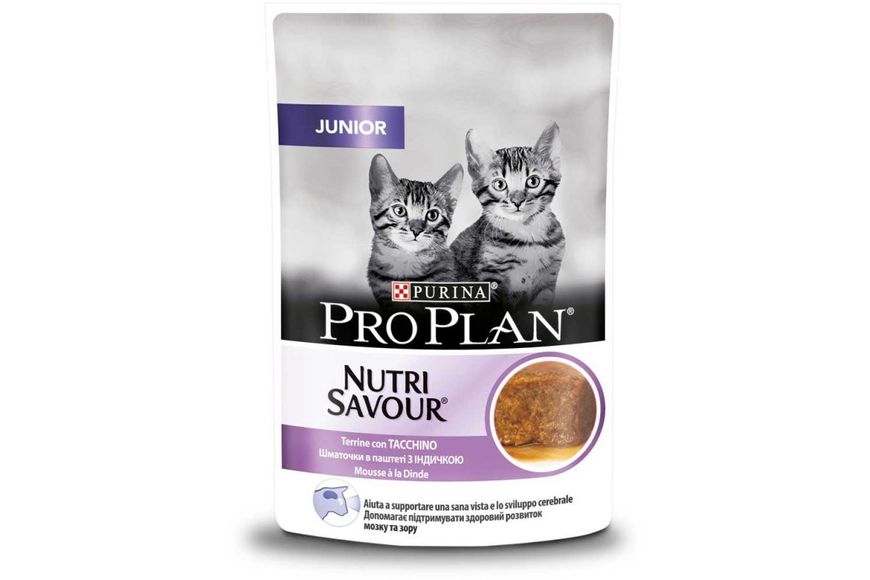 Корм влажный ProPlan Junior Nutrisavour для котят мусс с индейкой 85 г 12457652 фото