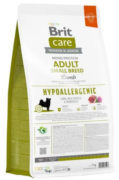 Сухий беззерновий корм для дорослих собак малих порід Brit Care (Бріт Кеа) Hypoallergenic Adult Small Breed із ягням, 7 кг 00-00018411 фото