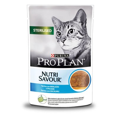 Корм влажный ProPlan Sterilised Nutrisavour для кастрированных кошек мусс с треской 85 г 12424536 фото