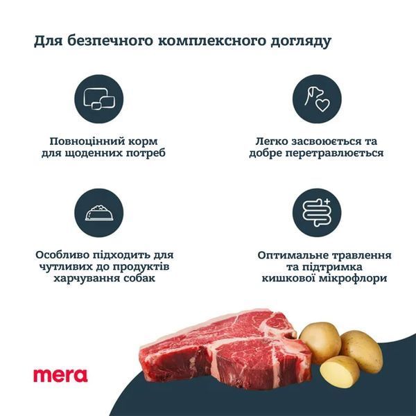 Корм сухой MERA Pure Sensitive для взрослых собак с чувствительным пищеварением, с говядиной и картошкой, 1 кг 00-00018614 фото
