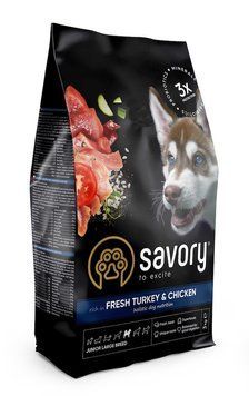 Сухой корм SAVORY для щенят крупных пород, со свежей индейкой и курицей, 3 кг 00-00018619 фото