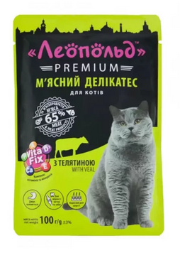 Корм вологий для котів Леопольд Premium з телятиною 100г 00-00005967 фото