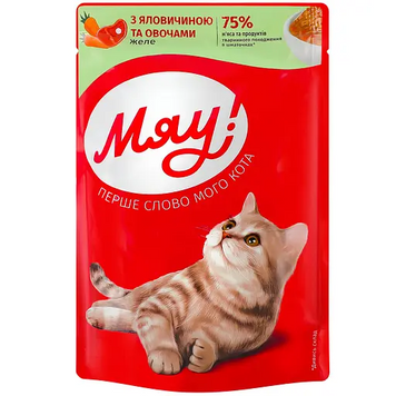 Влажный корм Мяу для кошек, с говядиной и овощами в желе, 85 г 00-00004359 фото