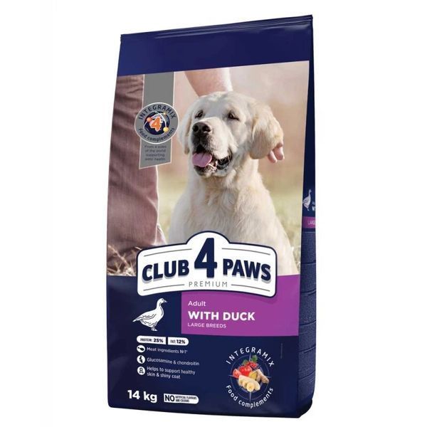 Сухий корм для дорослих собак великих порід Клуб 4 Лапи Premium Adult Large Breeds з качкою 14 кг 00-00005858 фото