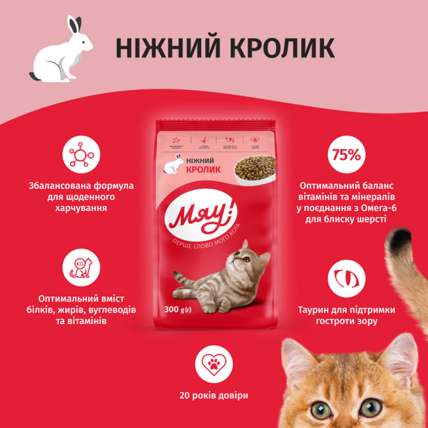 Корм сухий Мяу для котів, з кроликом, 300 г 00-00018091 фото