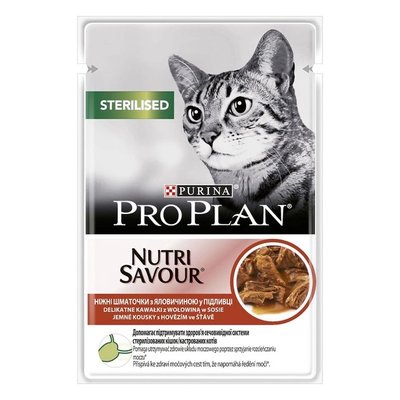 Корм влажный ProPlan Sterilised Nutrisavour для кастрированных кошек с говядиной 85 г 12457645 фото